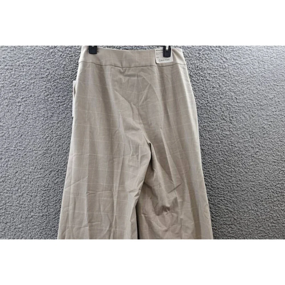Calvin Klein Windowpane Print Wide Leg Pants Women's 8 Wicker Multi Zip Hook&Bar